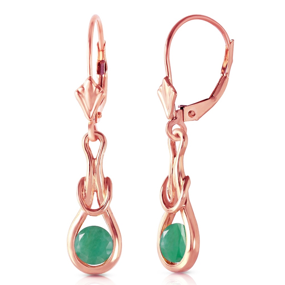 14K. GOLD LEVER BACK EARRINGS WITH NATURAL EMERALD - Picture 2 of 4